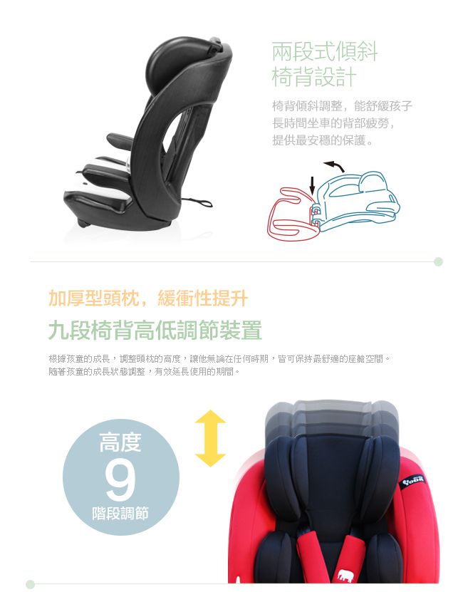 YODA - 第二代成長型汽車安全座椅/汽座/安全座椅-騎士黑-2~12Y (約9~36kg)