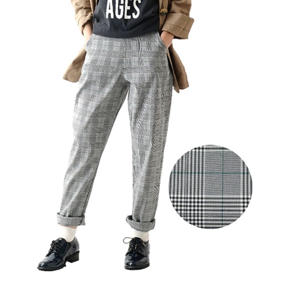日本 zootie - (剩LL) Air Pants 輕薄彈性男友風寬鬆長褲-英倫灰格紋