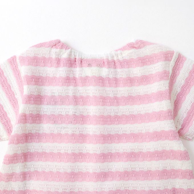 日本 ZOOLAND - 甜蜜草莓緹花條紋可愛刺繡上衣-紅