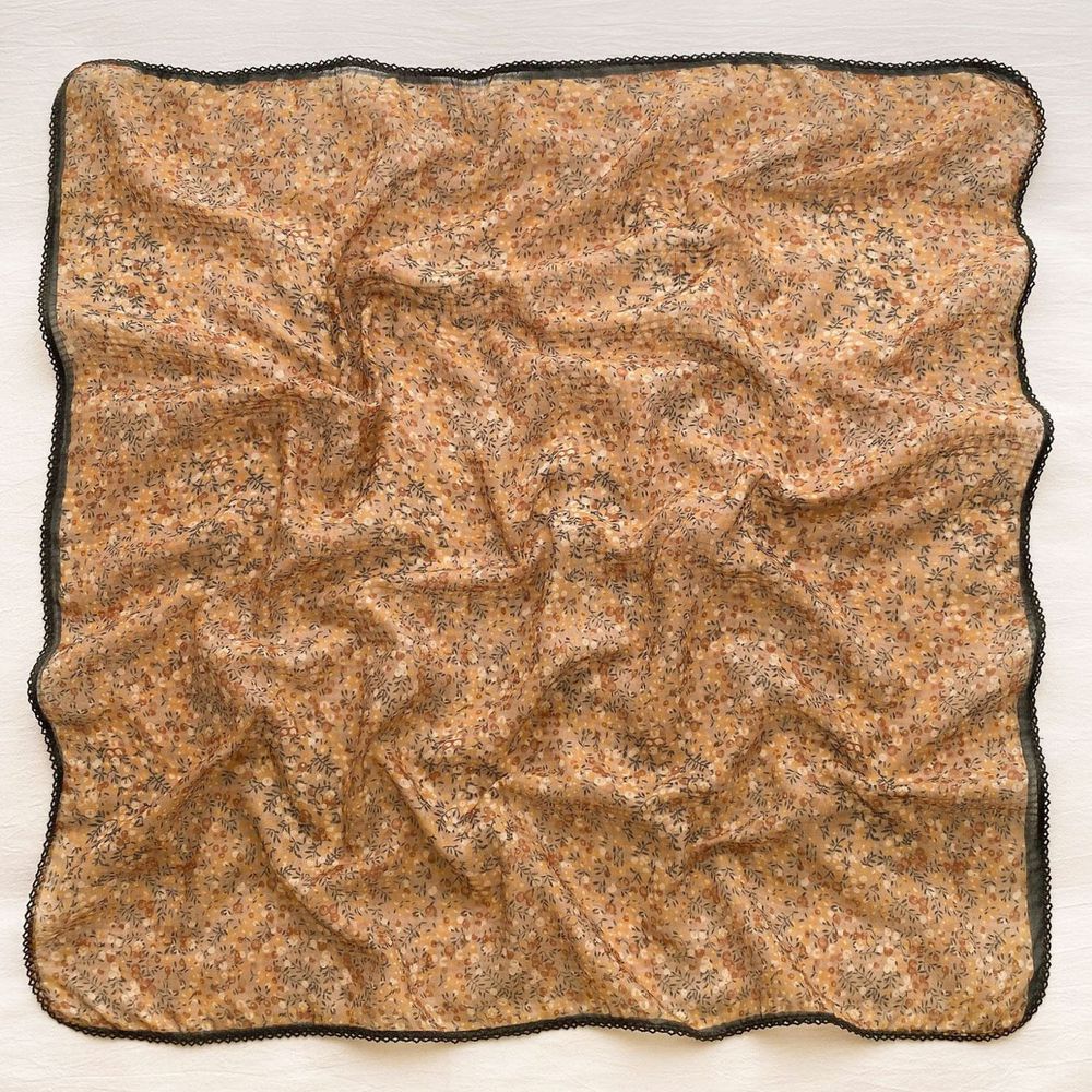 法式棉麻披肩方巾-清新小碎花-黃色 (90x90cm)