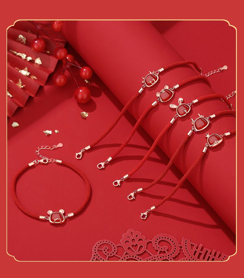 開運招財紅瑪瑙十二生肖紅繩手鍊-羊-紅色 (15.5cm+4cm延長鏈)