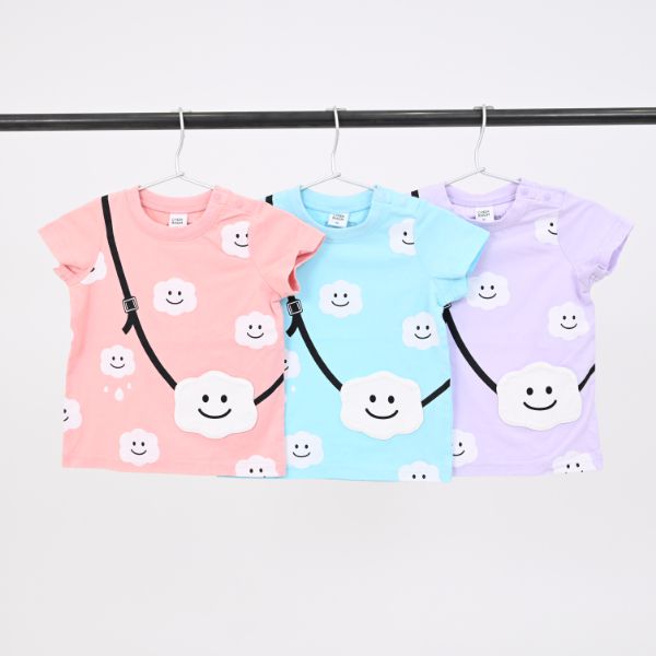 日本 Baby Room - 笑臉雲朵包包短袖上衣-粉紫