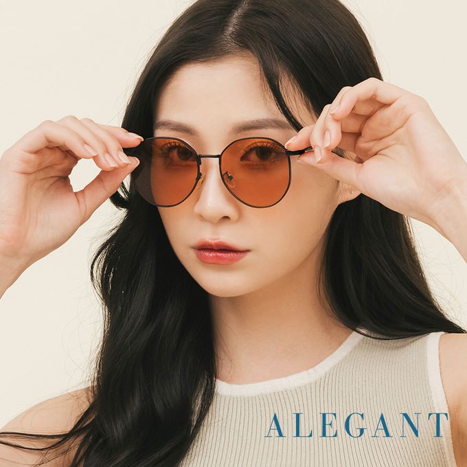ALEGANT - 黃丹橘簡約精緻金屬圓框墨鏡│UV400太陽眼鏡