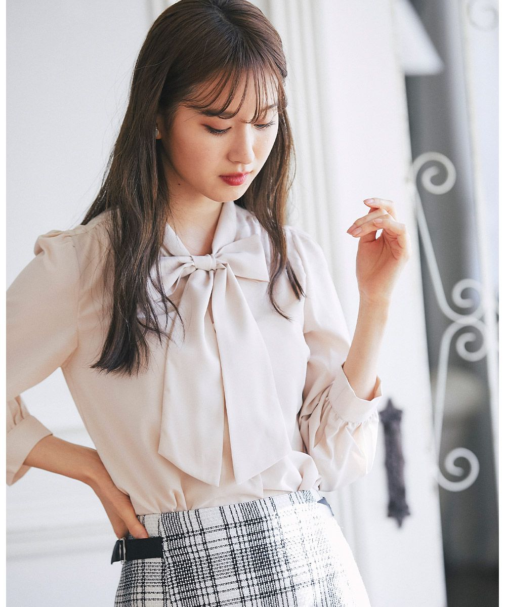 日本 tocco-closet - 蝴蝶紐結細針織上衣-天使白