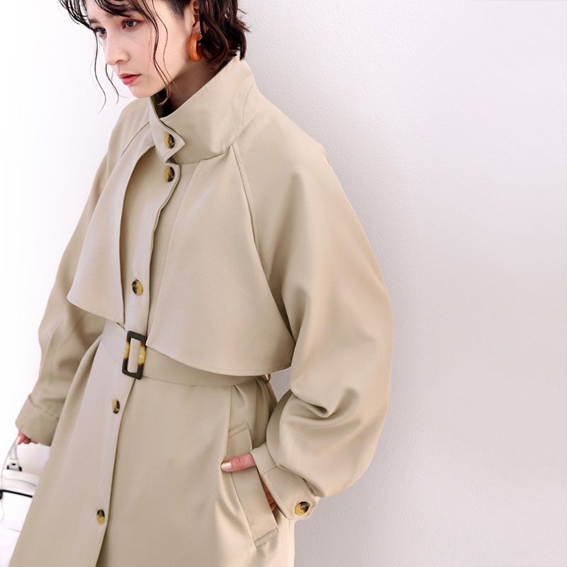 日本 Classical Elf - 復古立領收腰長版風衣-摩卡