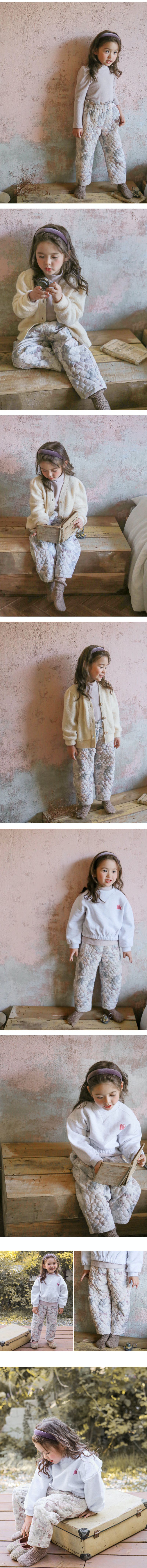 韓國 Puellaflo - 美麗彩繪印花保暖長褲-灰色