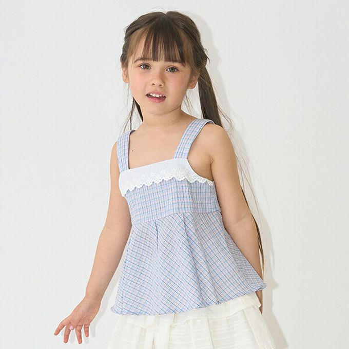 日本 Lycee mine - 100%棉 胸前蕾絲印花吊帶背心-愛心-黃