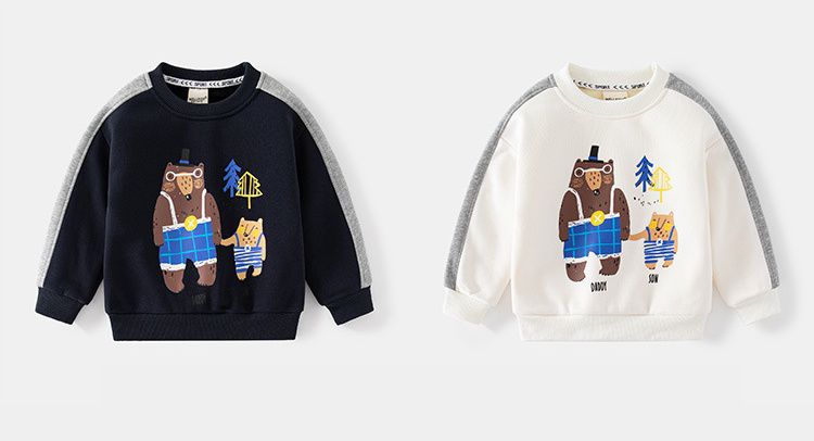 WELLKIDS - 拼色圓領長袖上衣-地鼠家族-深藍色