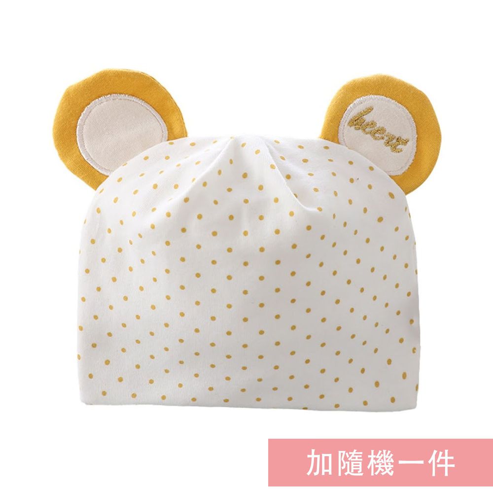 JoyNa - 2入-小熊耳朵胎帽 新生兒保暖棉質帽-黃點+隨機一入 (適戴頭圍約34-38cm)