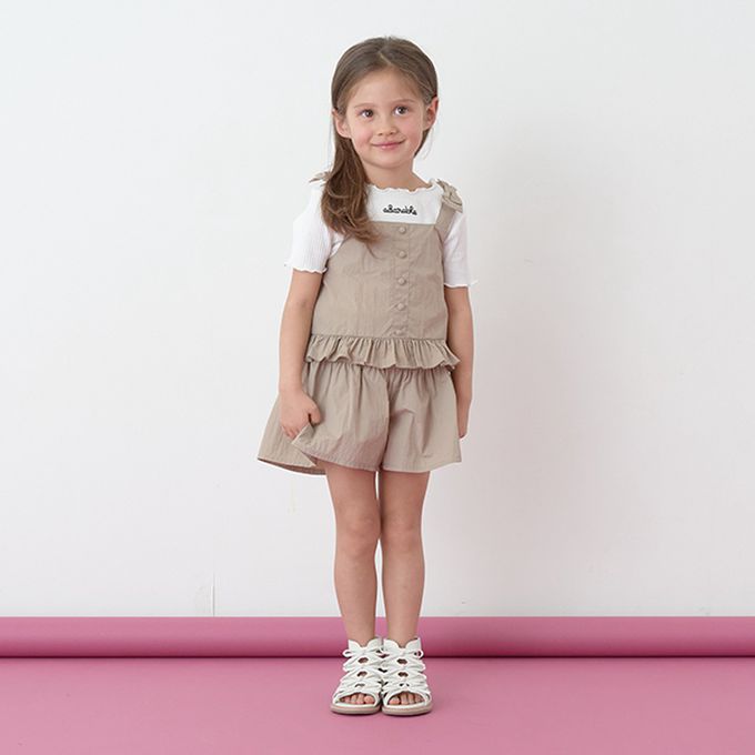 日本 Lycee mine - 可愛吊帶上衣+蓬蓬短褲2件式套裝-卡其