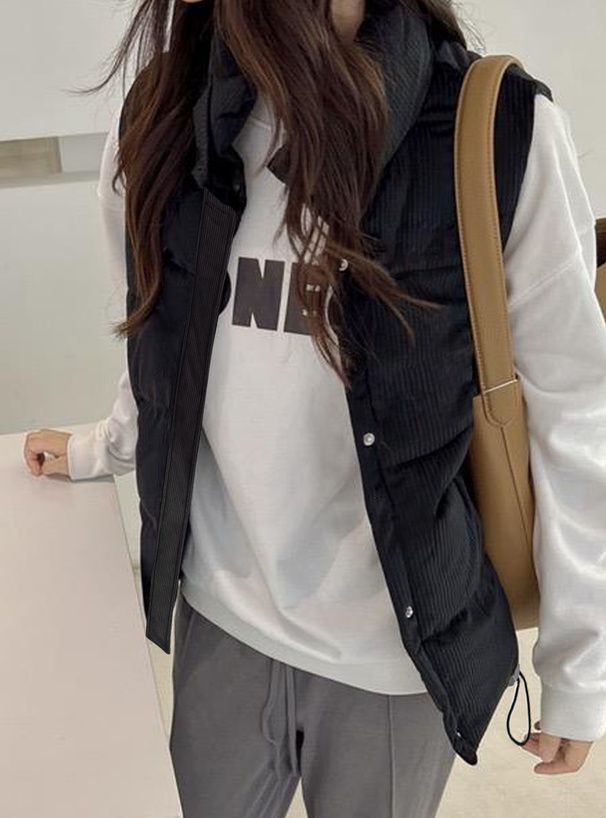 日本 GRL - 燈芯絨抽繩鋪棉背心-米杏 (F)