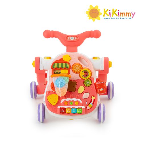 Kikimmy - 五合一聲光益智成長型玩具(搖搖馬/學步車/滑步車/滑板車/學習桌)-橘粉色