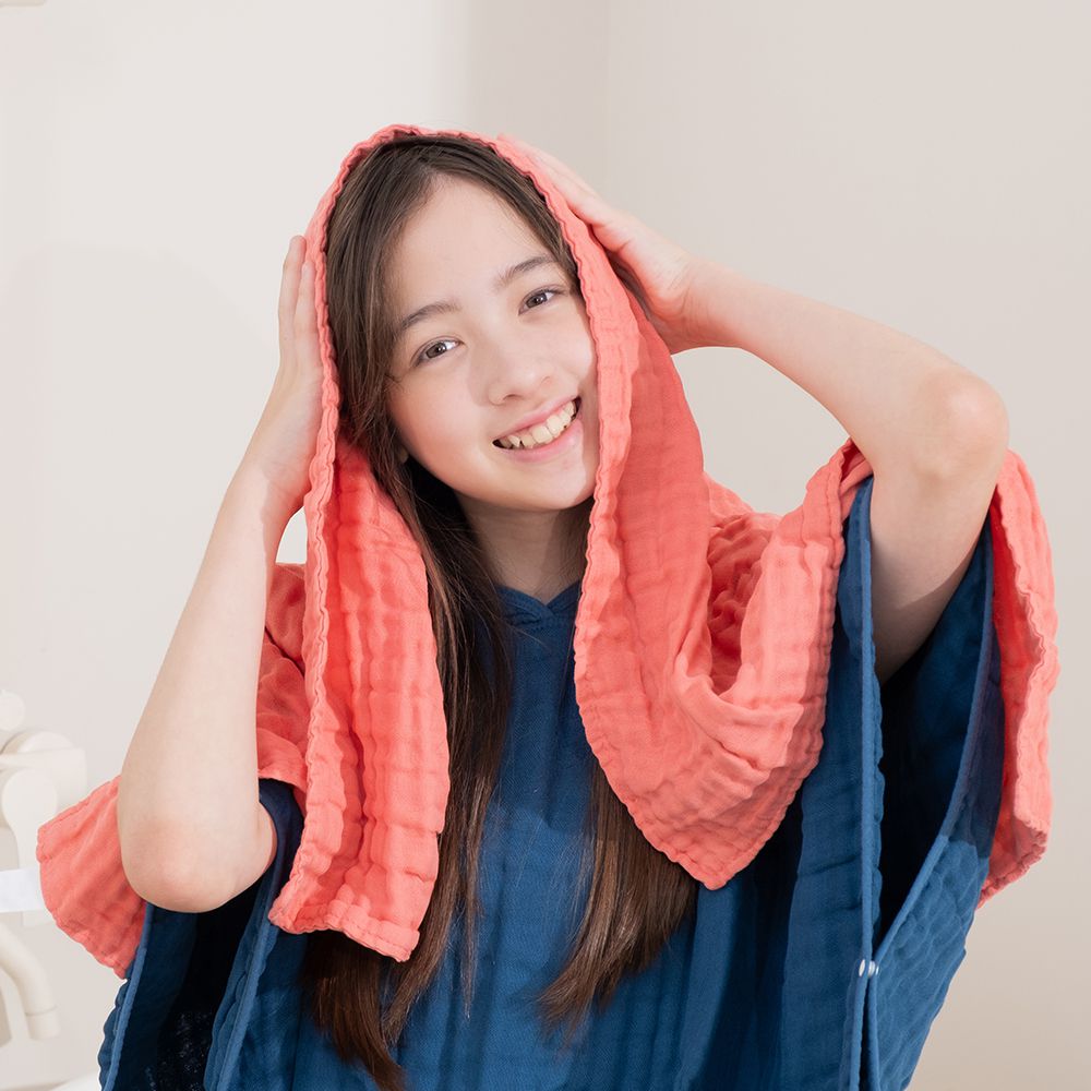 棉之境 6層純棉紗布擦髮巾-珊瑚紅-55x90cm