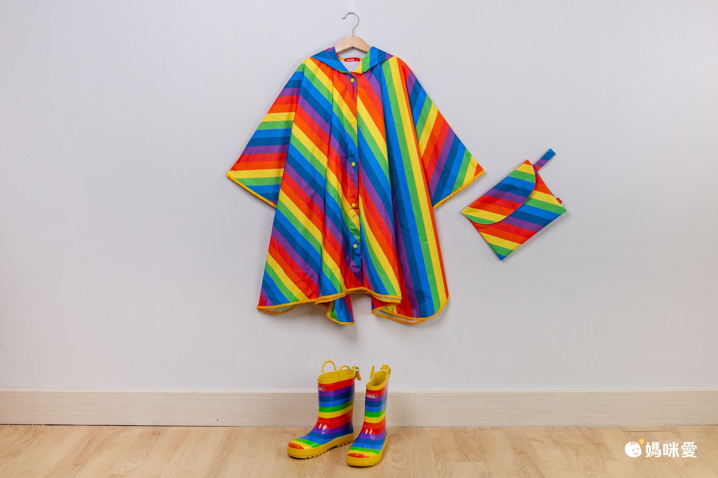 韓國 OZKIZ - 兒童防風斗篷雨衣(附收納袋)-彩虹