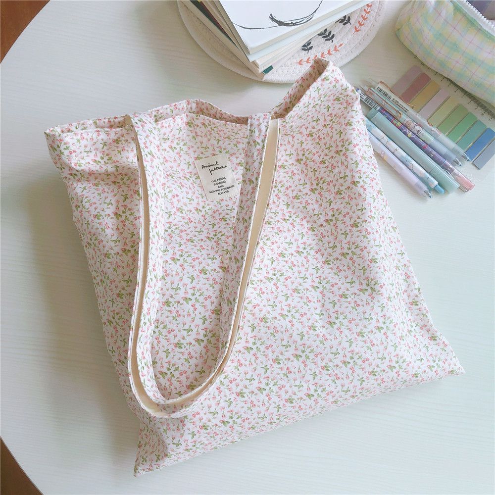 碎花單肩手提帆布袋-粉色碎花 (37*35cm)