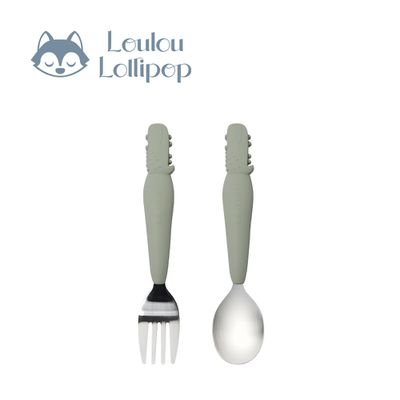 Loulou Lollipop - 動物造型 兒童304不鏽鋼叉匙組-微笑鱷魚