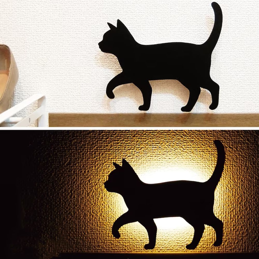 日本千趣會 - 日本製 療癒貓咪感應夜燈-貓咪散步