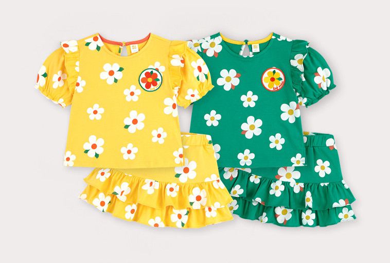 韓國 HEJMINI - 公主袖滿版花朵褲裙套裝-綠