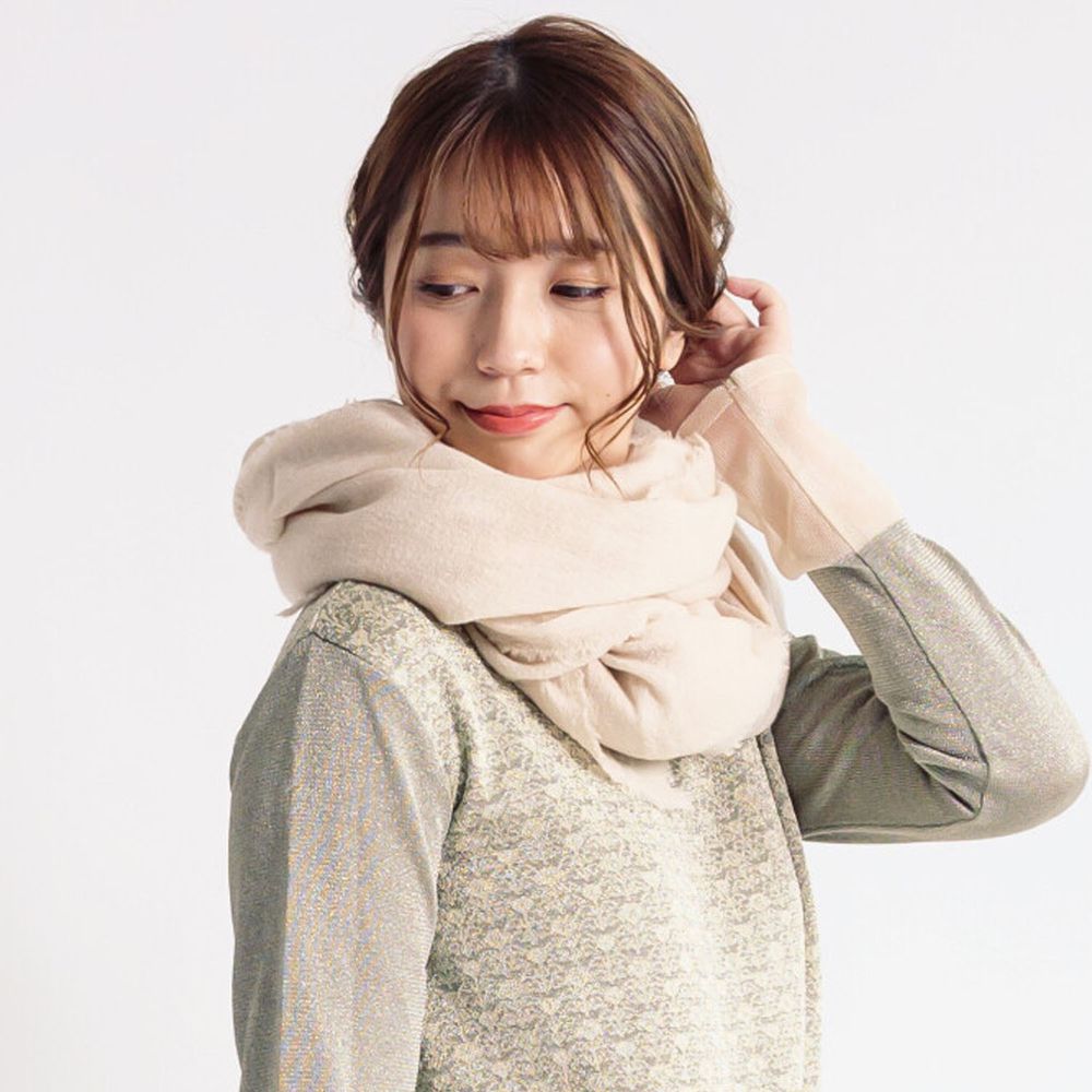 日本 jou jou lier - 30%羊毛不修邊保暖素面圍巾-寬版-03 杏 (90x180cm)