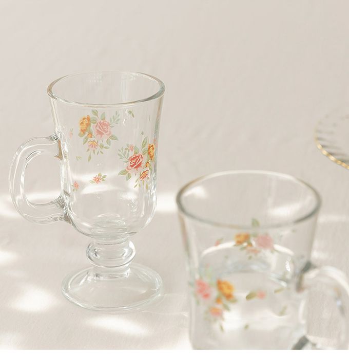 韓國 SSUEIM - 古典玫瑰系列把手玻璃杯2件組225ml