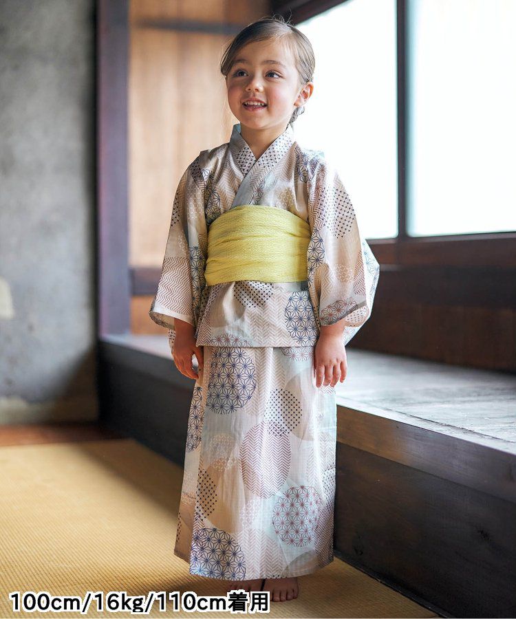 日本 apres les cours - 華麗腰帶風純棉二件式浴衣-椿花-紅藍條紋