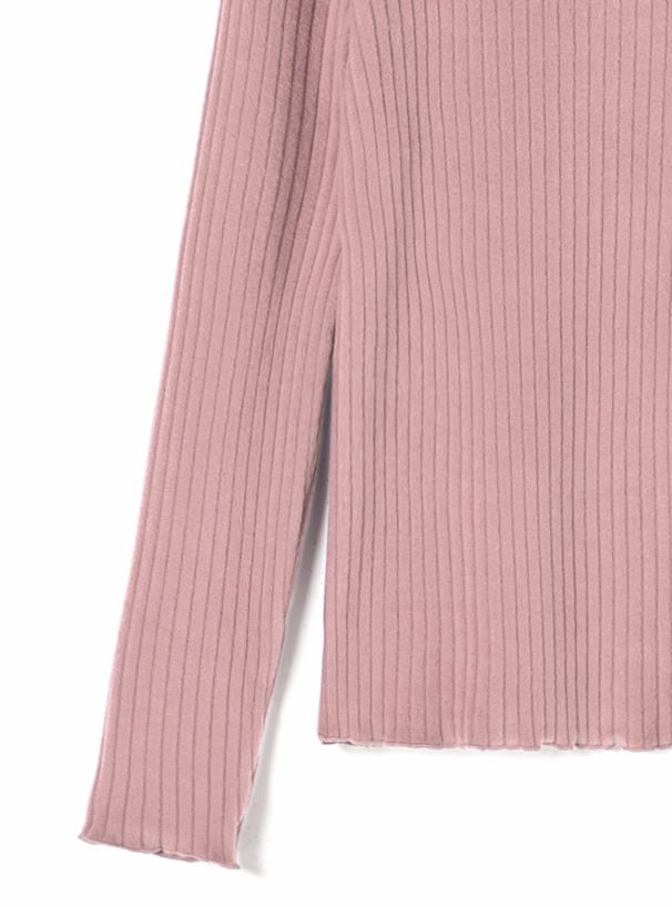 日本 GRL - 百搭木耳領羅紋長袖上衣-深可可