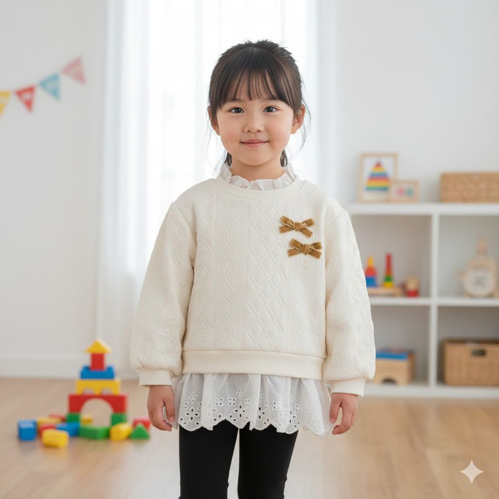 長袖舖棉休閒上衣-象牙白色