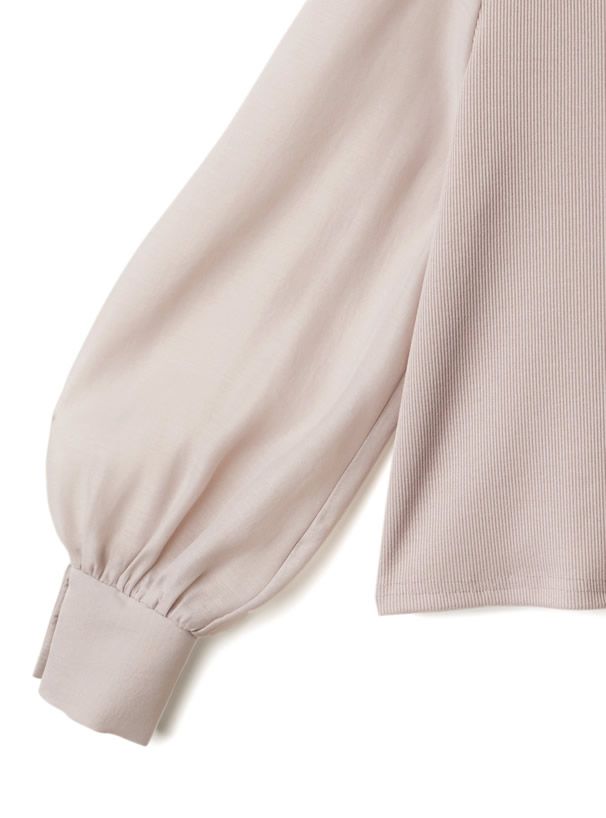 日本 GRL - 2WAY光澤蝴蝶結薄紗拼接上衣-淺灰藍