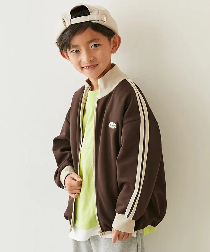 日本 devirock - 小立領側線條運動風夾克-紫羅蘭x黑