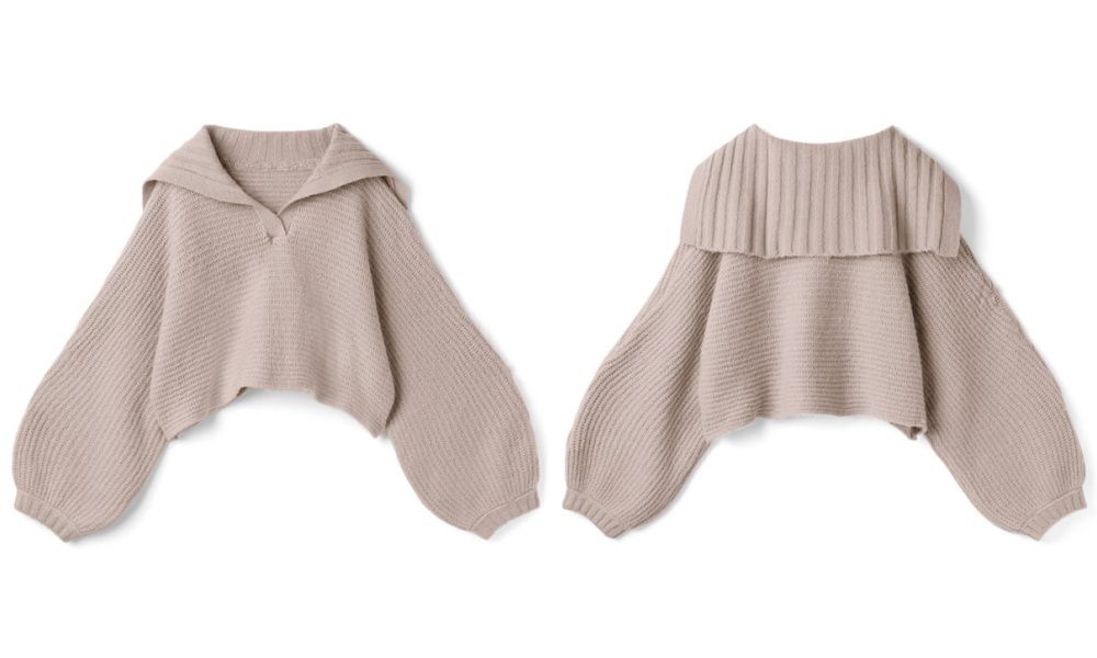 日本 GRL - 大水手領寬鬆短版針織上衣-米