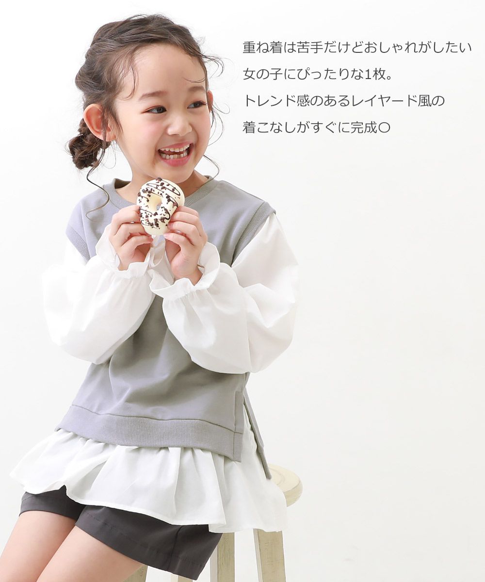 日本 devirock - 俏麗少女傘狀假二件長袖上衣-紫羅蘭