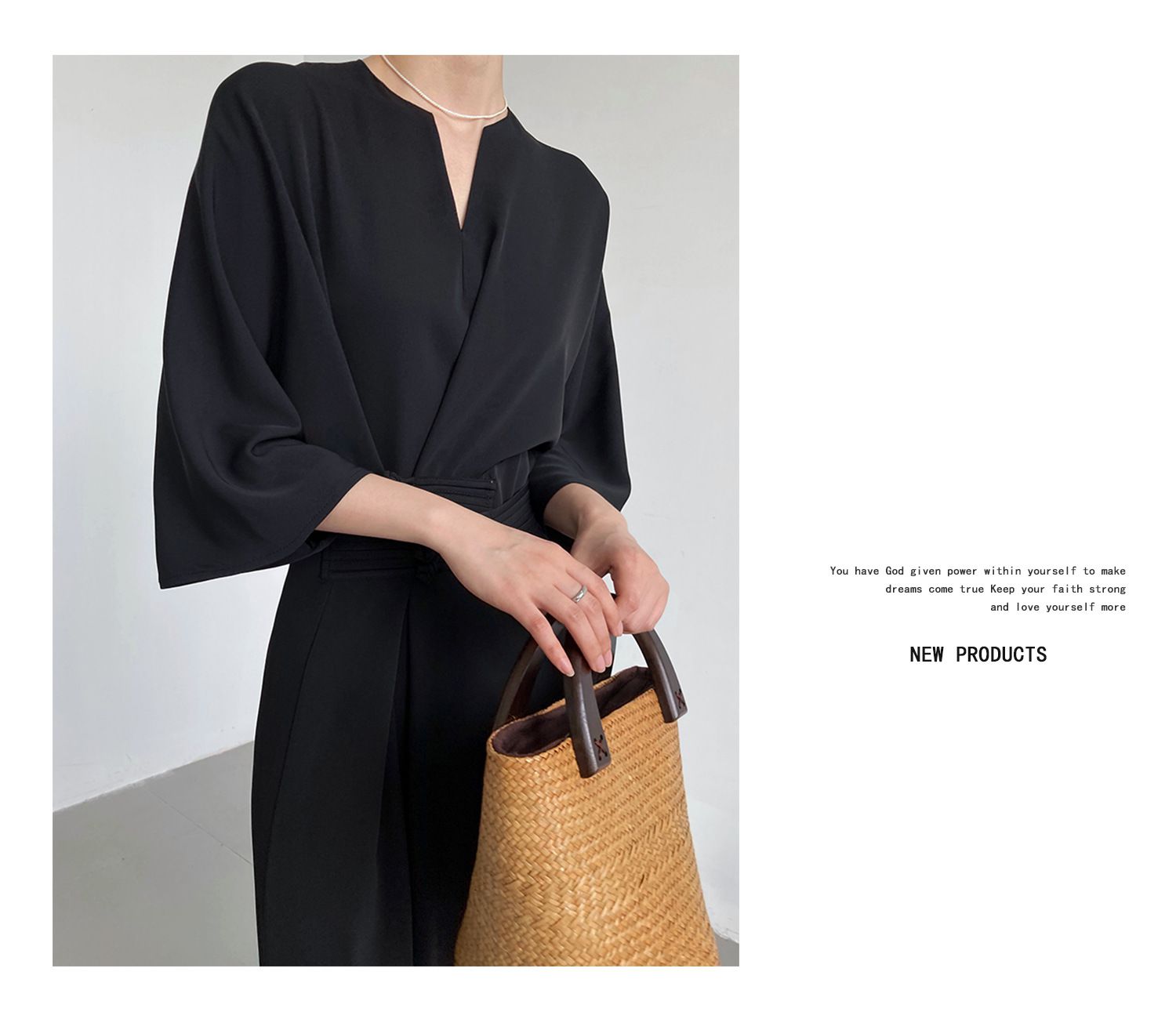 垂墜收腰綁帶直筒連衣裙-霧藍色