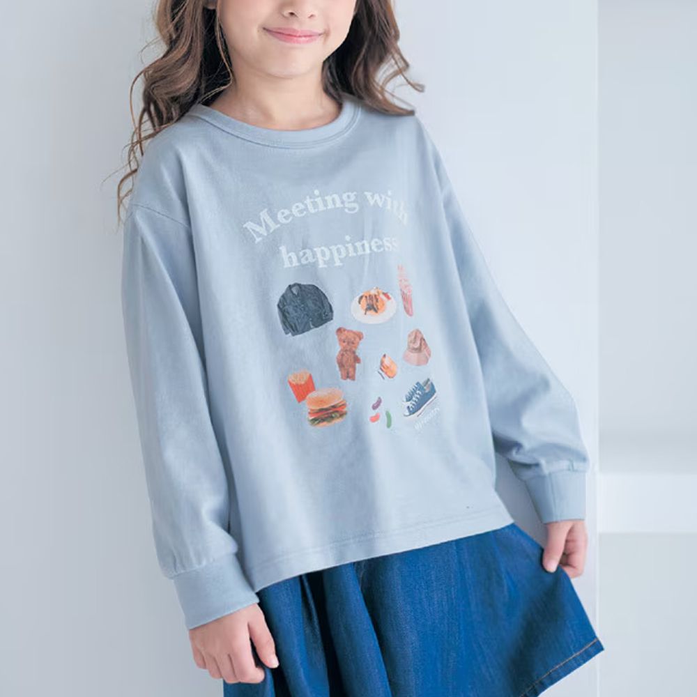 GITA 100%棉舒適印花長袖上衣-開心小物-淺藍