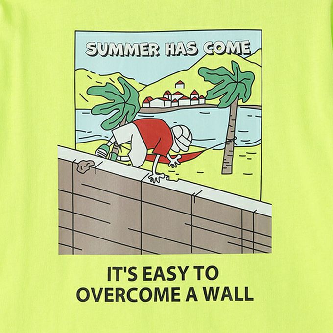 日本 petit main - 100%棉 夏季感印花短袖上衣-MY SUNNY DAY-粉紅