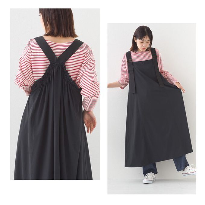 日本 OMNES - 輕量機能工裝風尼龍吊帶洋裝-白