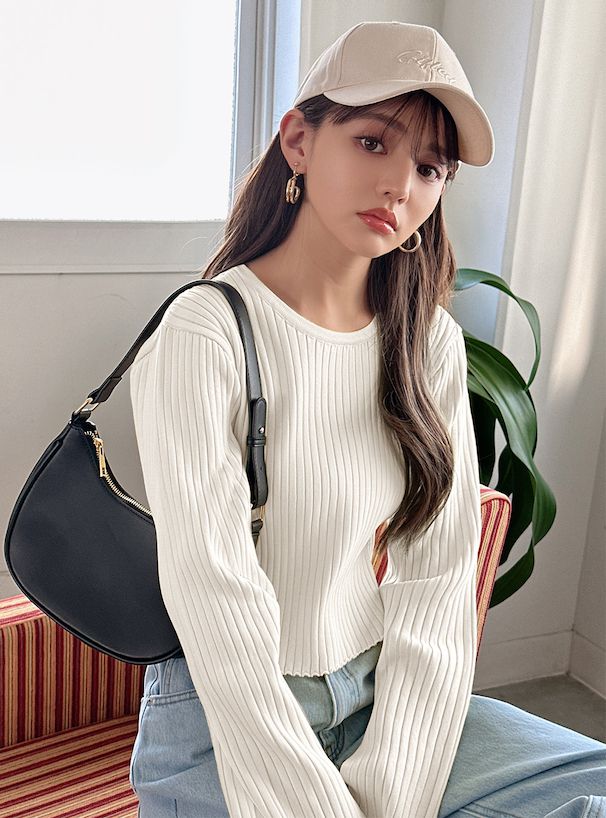 日本 GRL - 甜美交叉短版羅紋針織上衣-粉 (F)