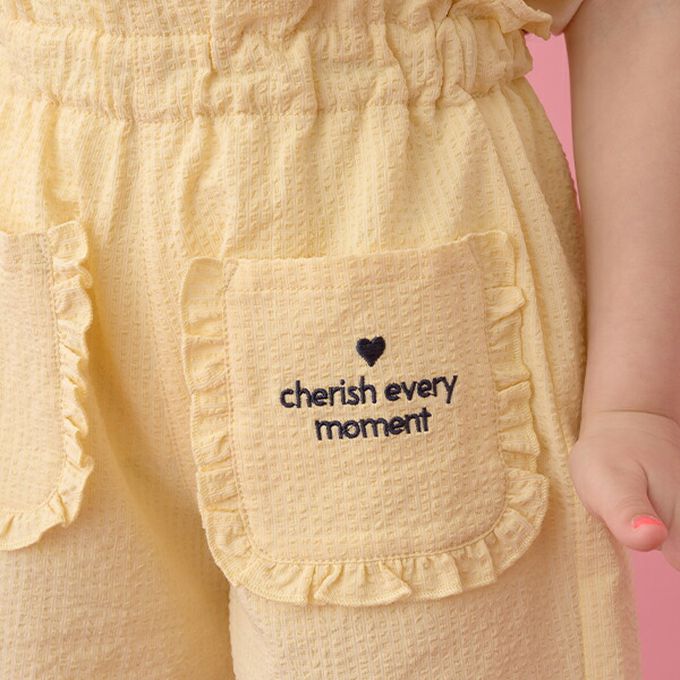 日本 Lycee mine - 可愛荷葉邊口袋短褲-檸檬黃