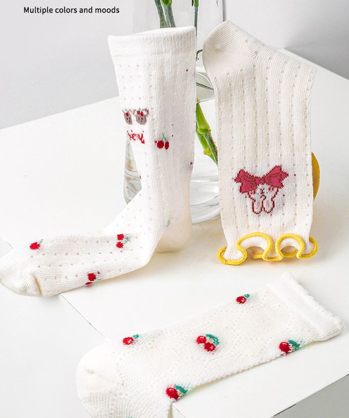 櫻桃兔子蝴蝶結木耳邊網眼中筒棉襪