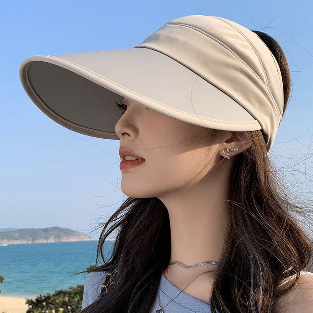 加大帽沿空頂防曬遮陽帽-灰色
