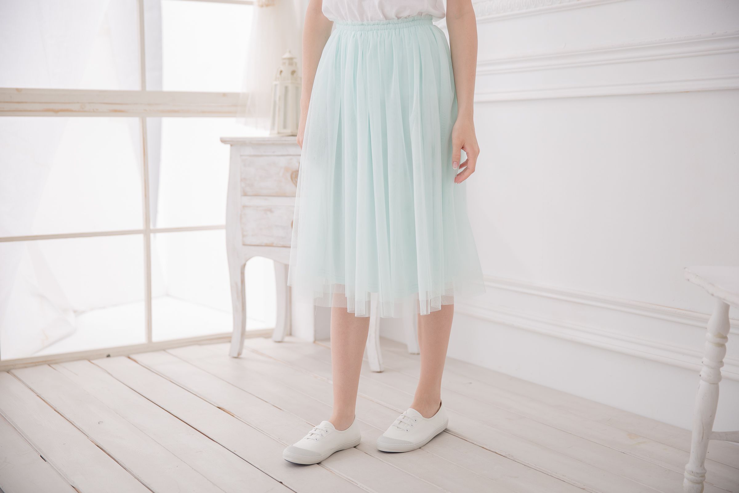 Peachy - 獨家訂製綿柔半身紗裙-半身中長版-薄荷綠 (F)