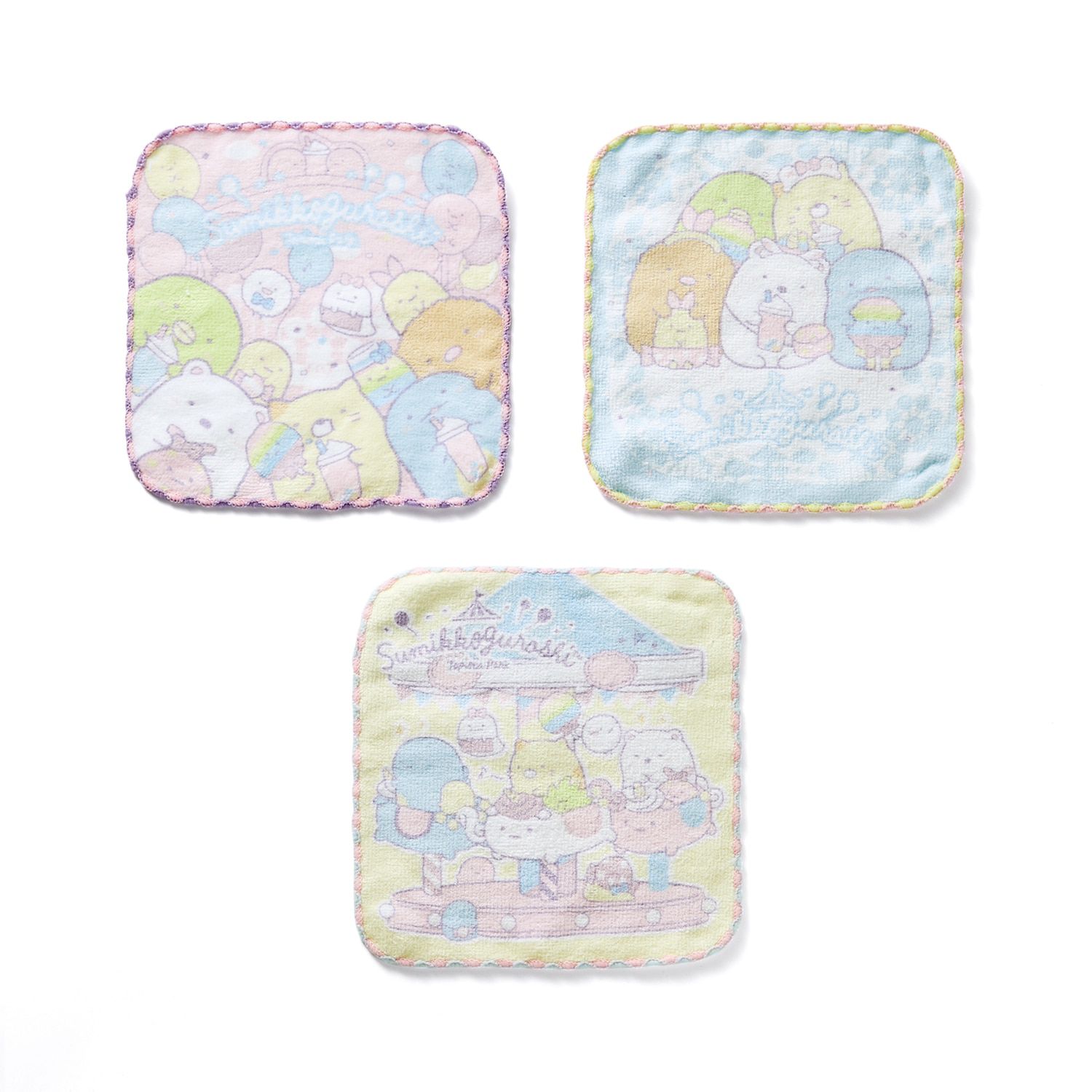 日本千趣會 - 角落生物 純棉吸水擦手巾/手帕3件組-一起玩 (16x16cm)