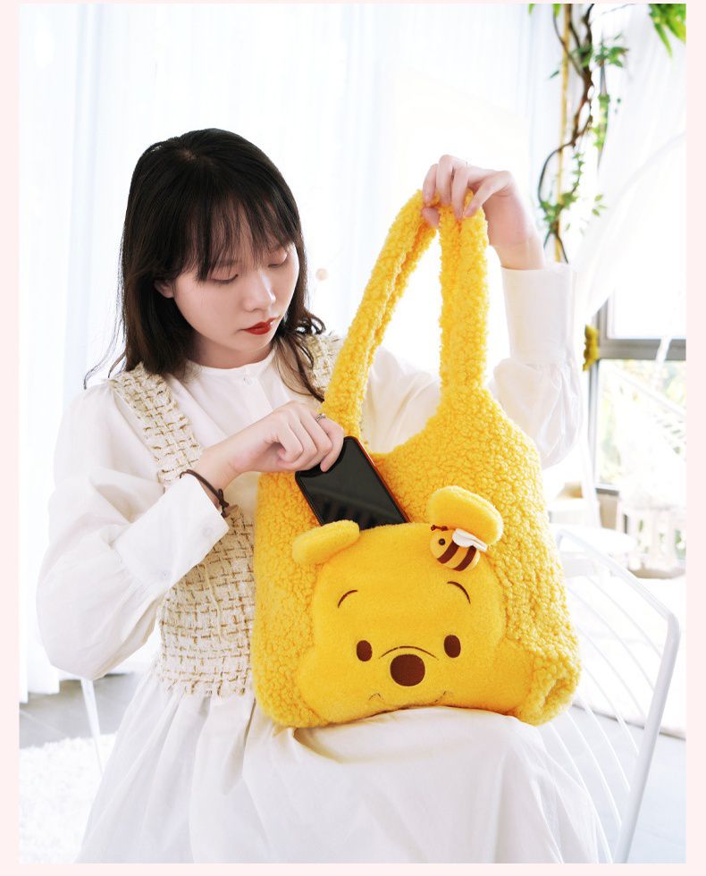 卡通大容量泰迪絨手提袋/單肩包-卡通人物奇奇蒂蒂-棕色 (29x8x33cm)