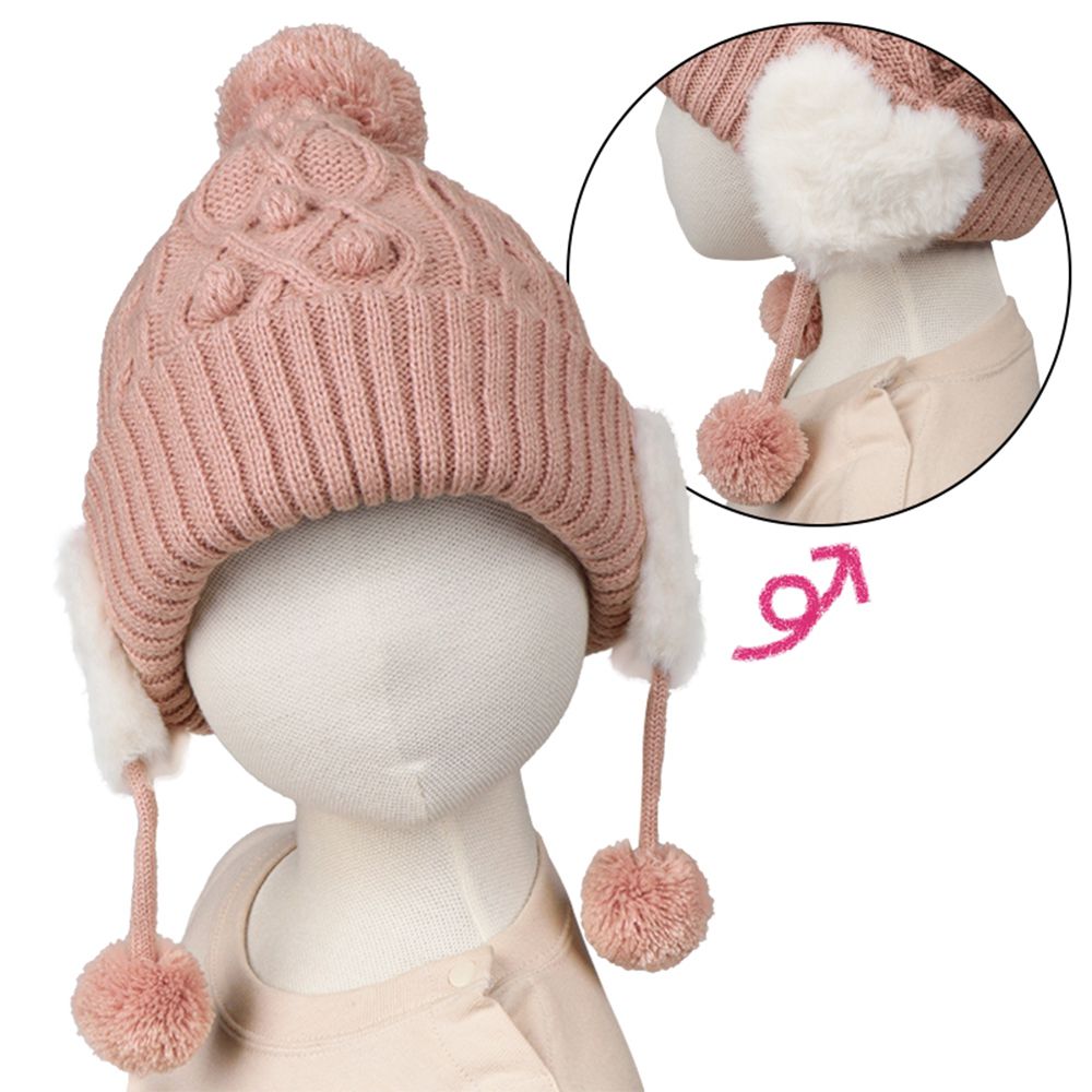 針織帽-愛心-粉紅色