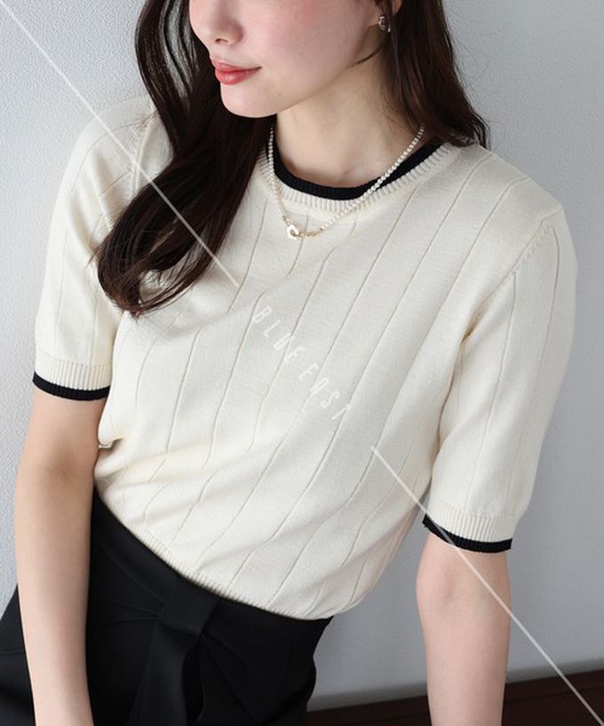 日本 BLUE EAST - 羅紋彈性薄針織五分袖上衣-復古紅