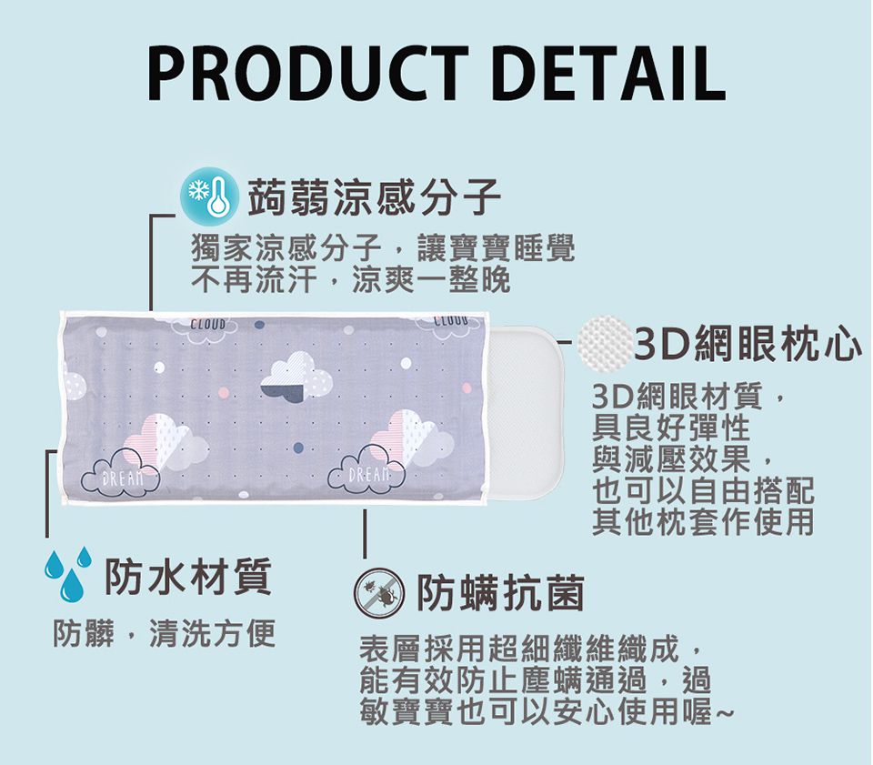 韓國Lolbaby - Hi Jell-O涼感蒟蒻枕頭-防水隔尿款 -標準版-沁甜鳳梨 (50公分 x 24公分 x 5公分(+/- 2-3 公分))