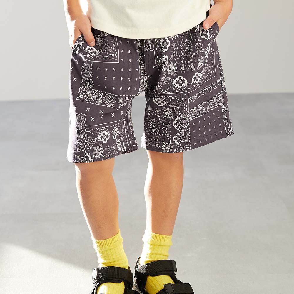 [熱銷]超彈力印花短褲-圖騰-灰紫