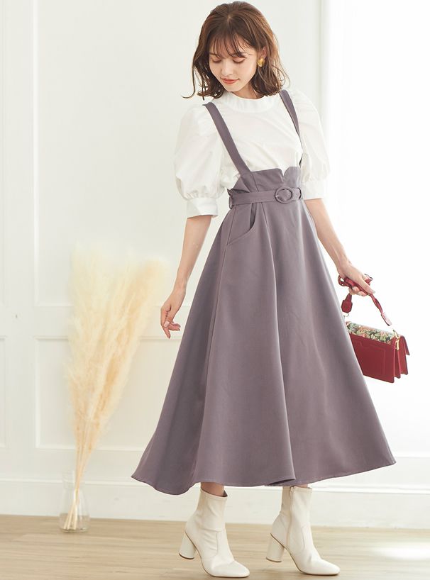 日本 GRL - 甜美修身高腰吊帶裙(附腰帶)-時尚黑