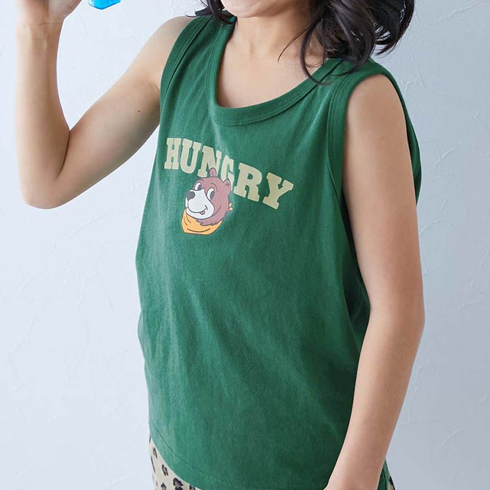 100%棉 定番印花無袖上衣-熊熊logo-濃綠