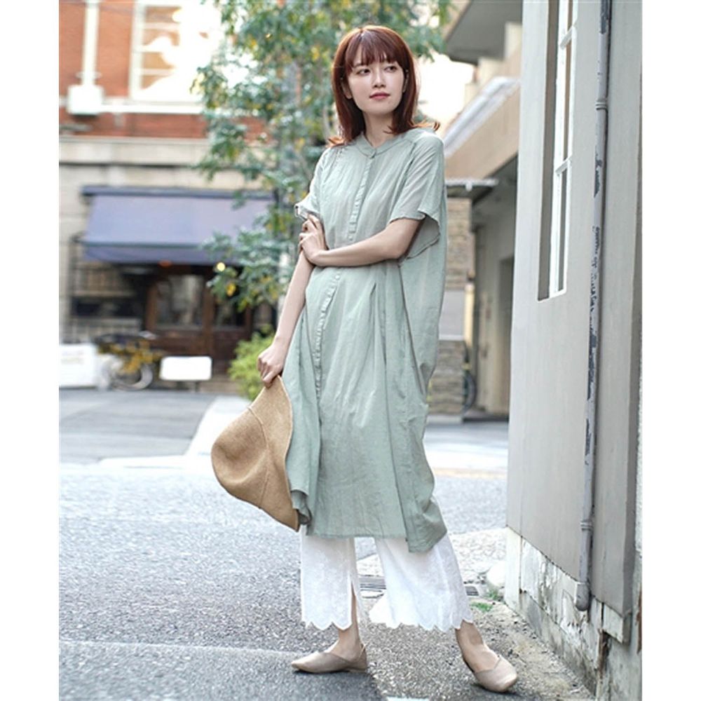 日本 zootie - 純棉顯瘦剪裁輕薄傘狀短袖洋裝/外套-薄荷綠 (F)