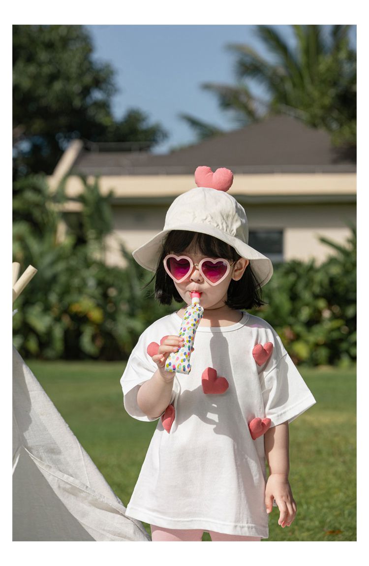 純棉立體圓領休閒短袖上衣-愛心-粉色